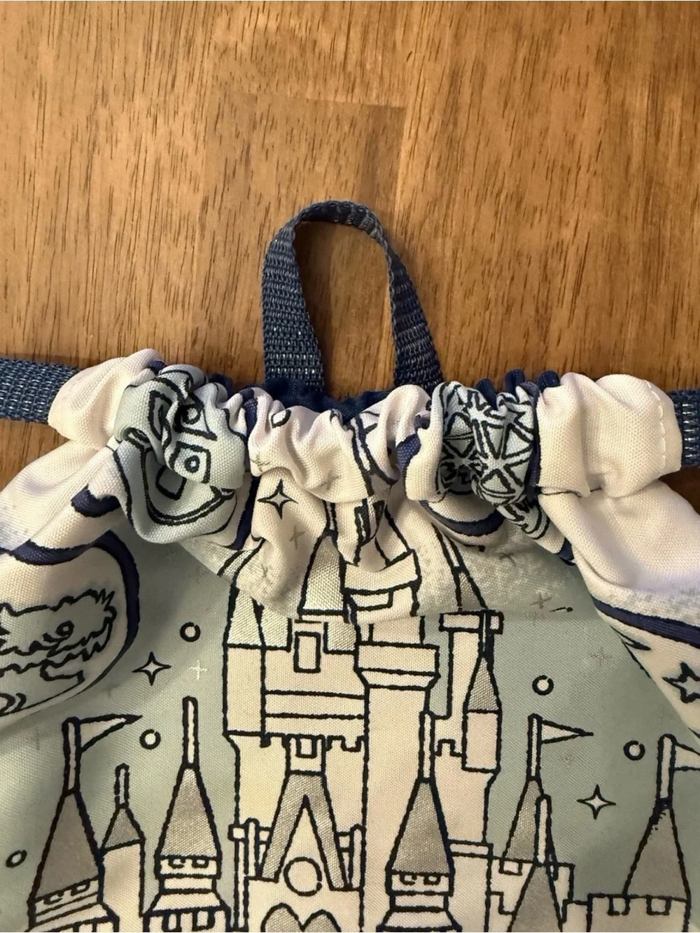 Cute 2018 WALT DISNEY WORLD Large Drawstring Backpack Blue Silver White metallic